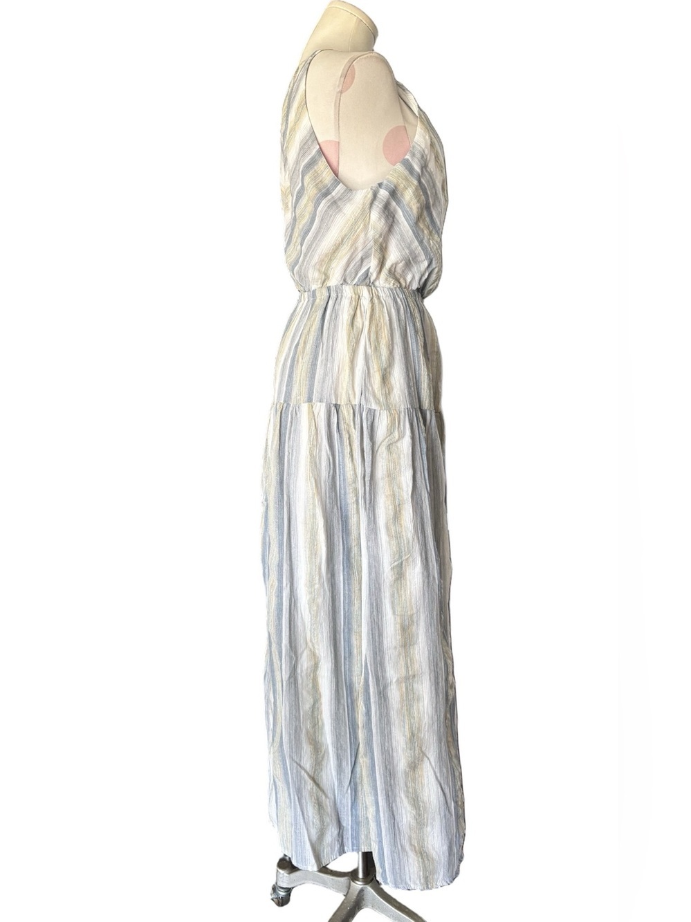 THREADGRIT SALLY HIGH NECK STRIPED MAXI DRESS BLUE/YELLOW 100% cotton - large - Picture 3 of 10